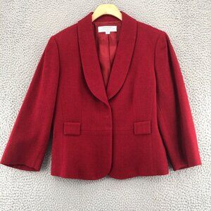 Tahari Blazer Womens 10 Petite Red Wool Blend Shawl Lapel Snap Front Career Work